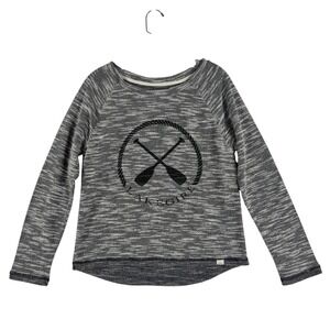 Lakelife Girl Gray White Marled Long Sleeve Crew Neck Sweater Top S Beach Hi-Lo